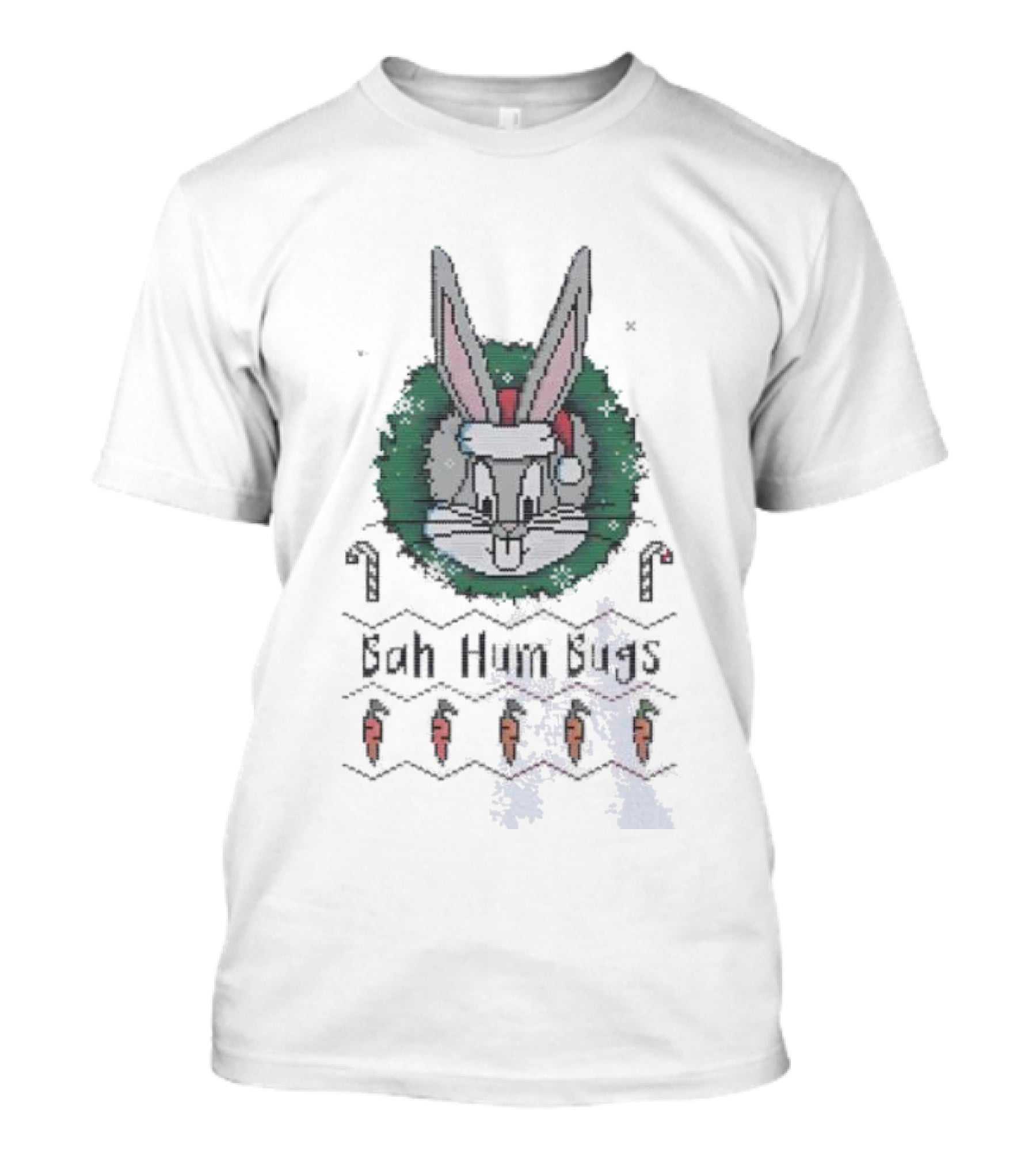 Bah Hum Bugs Christmas Bunny Santa Hat Festive Wreath T-Shirt