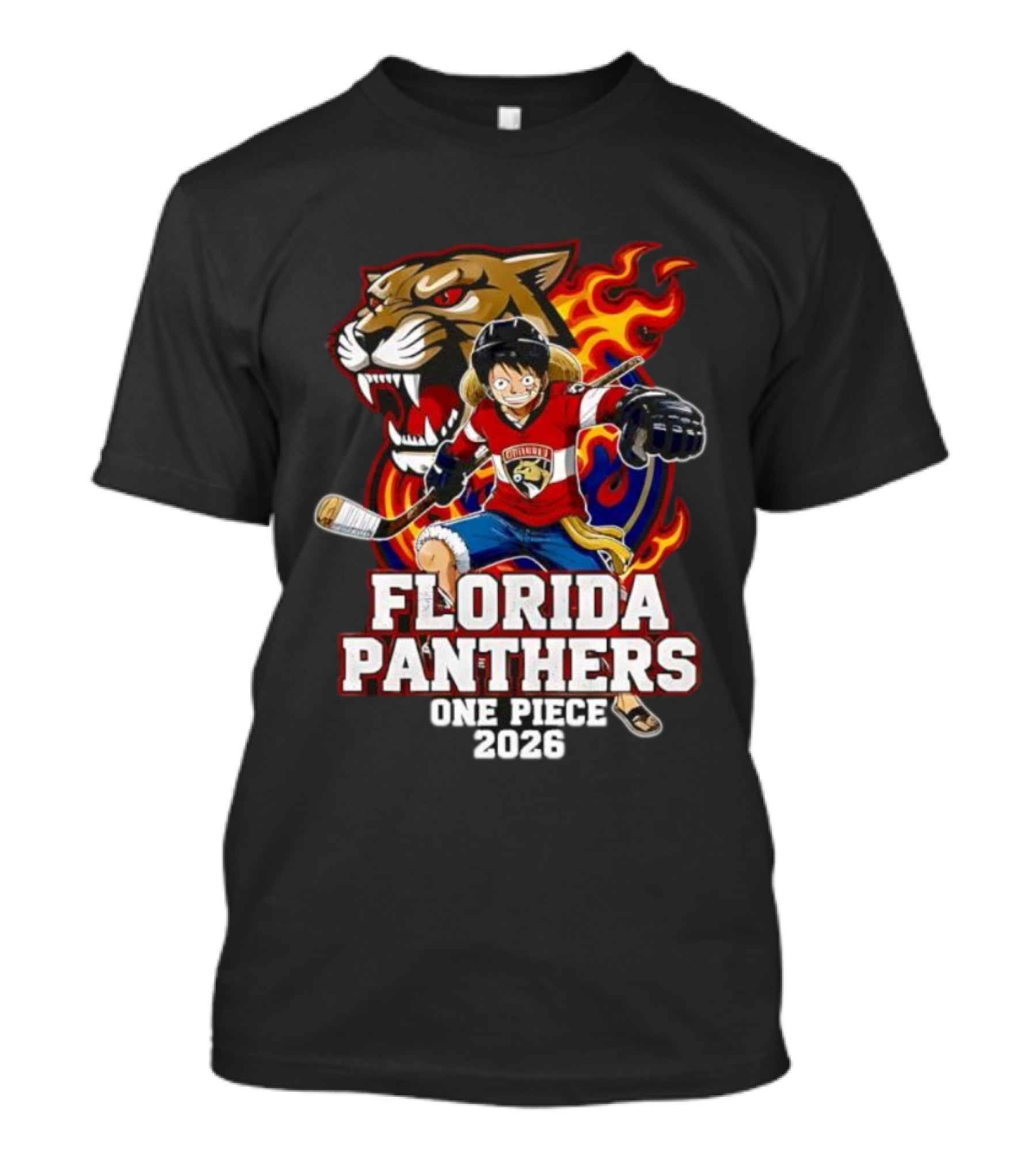 Florida Panthers One Piece Luffy Hockey 2026 Crossover T-Shirt