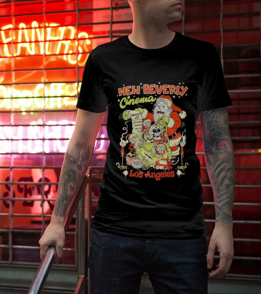 New Beverly Cinema Los Angeles Christmas Santa With Gifts T-Shirt