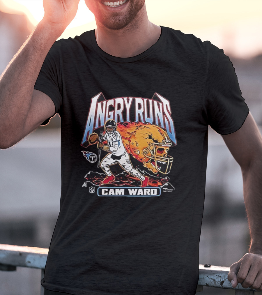 Angry Runs Cam Ward Tennessee Titans NFL Helmet Fireball T-Shirt