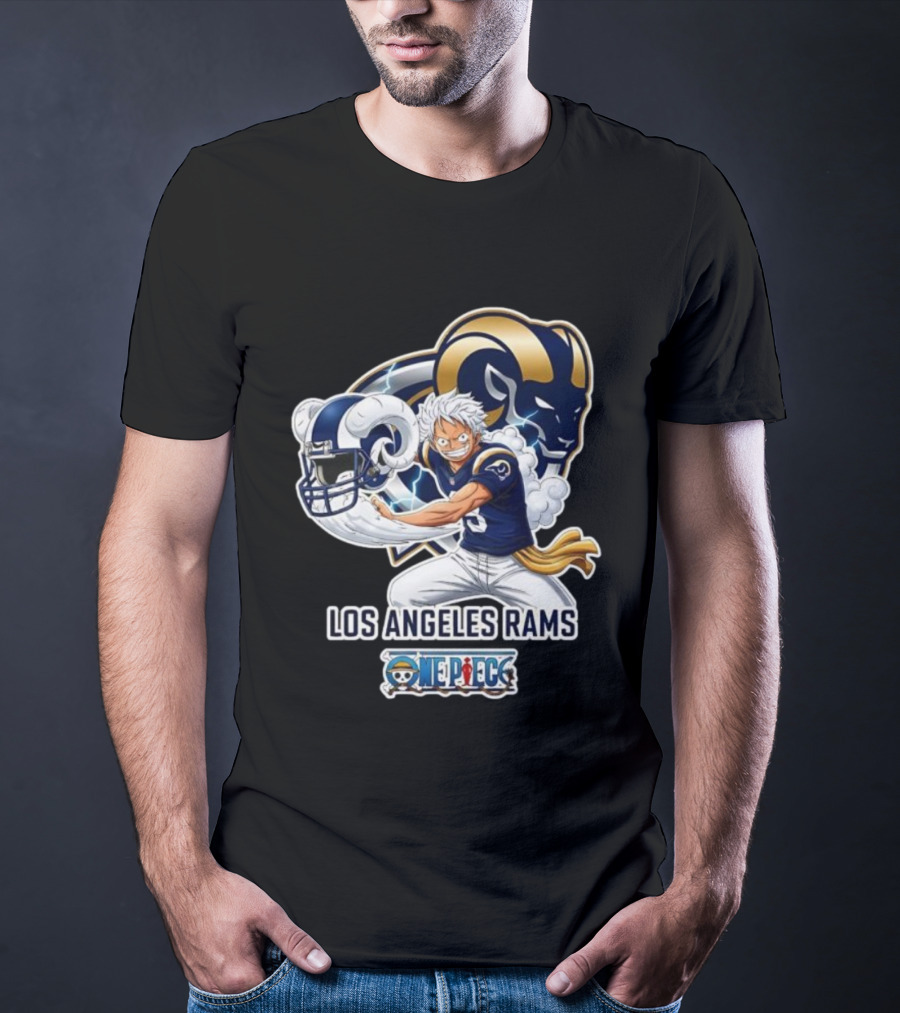 Los Angeles Rams One Piece Luffy Crossover 2026 Collaboration T-Shirt