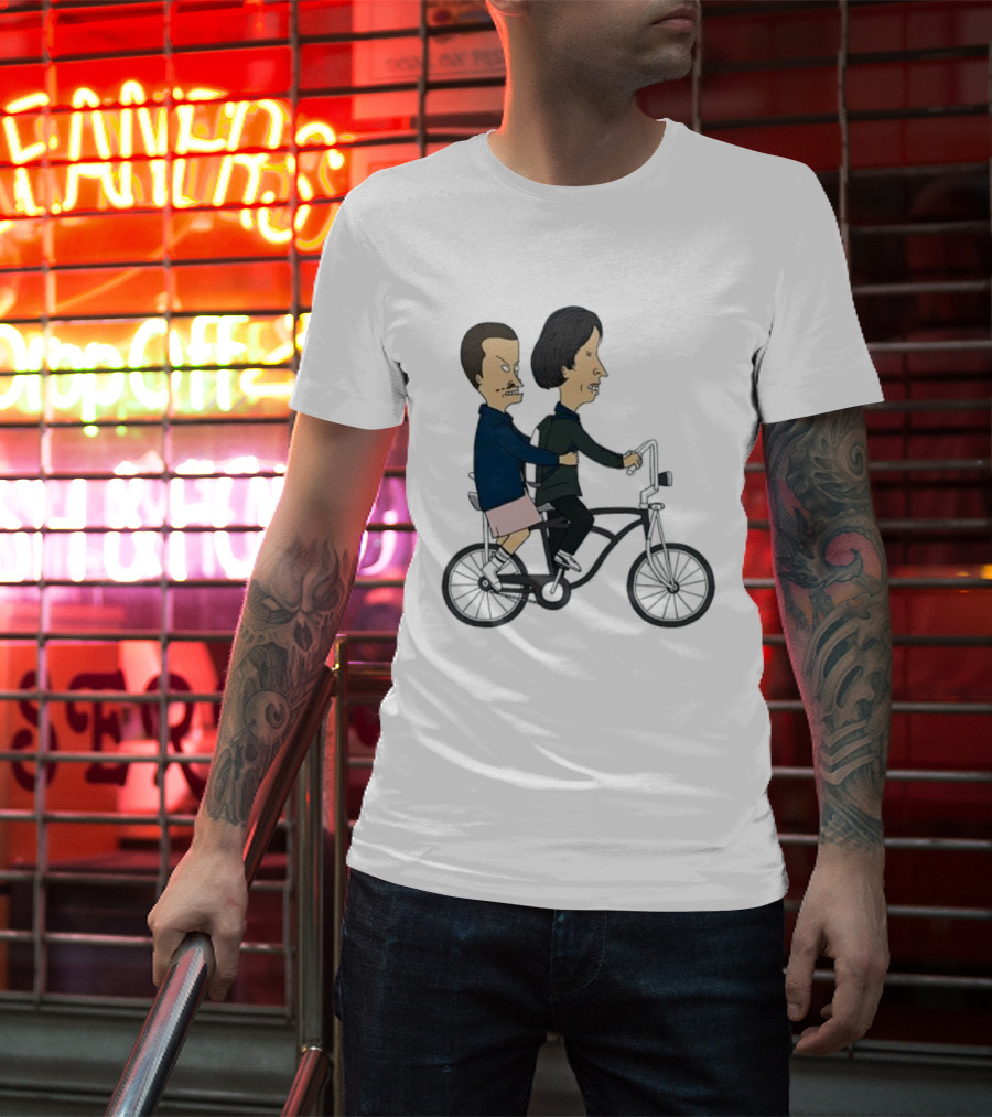Eleven And Mike Cycling In Beavis And Butt-Head Style Fusion T-Shirt