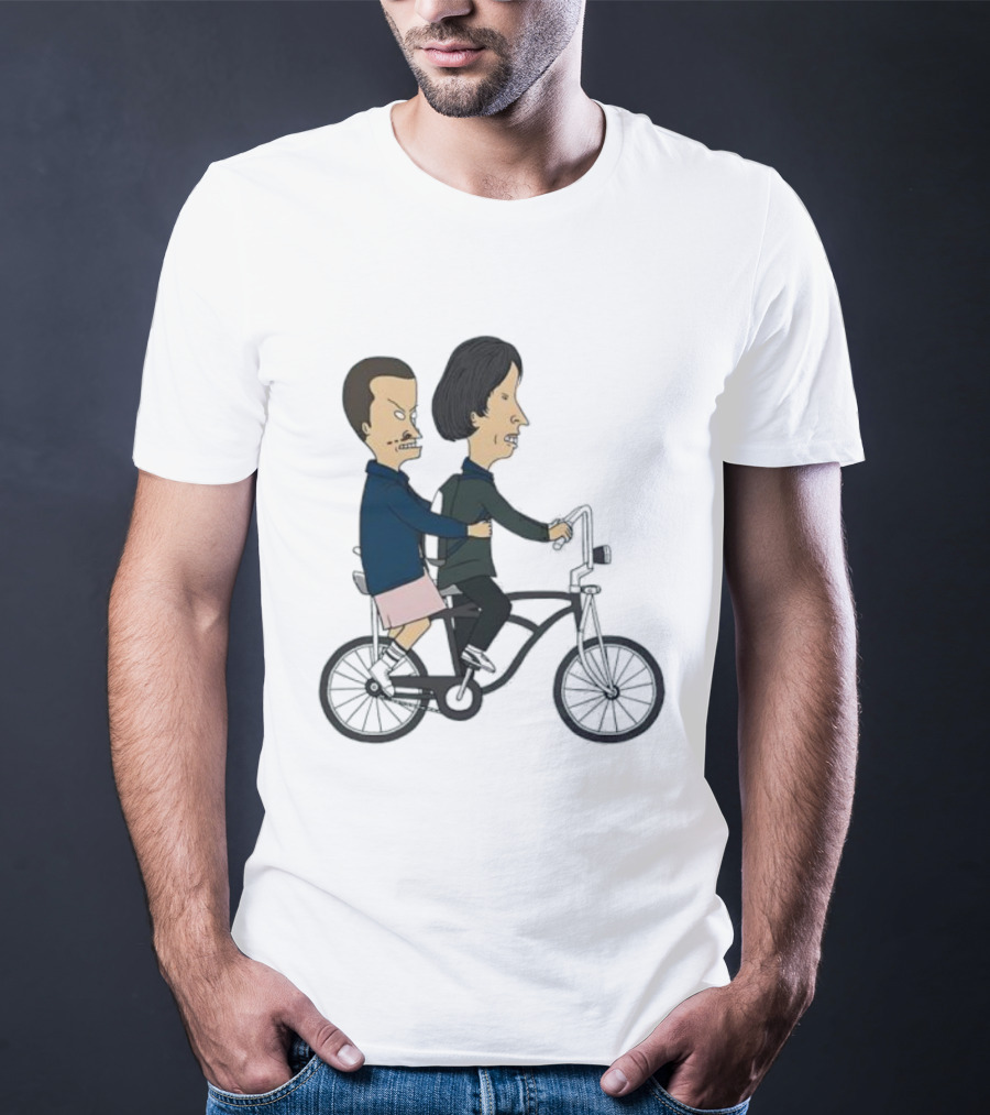 Eleven And Mike Cycling In Beavis And Butt-Head Style Fusion T-Shirt