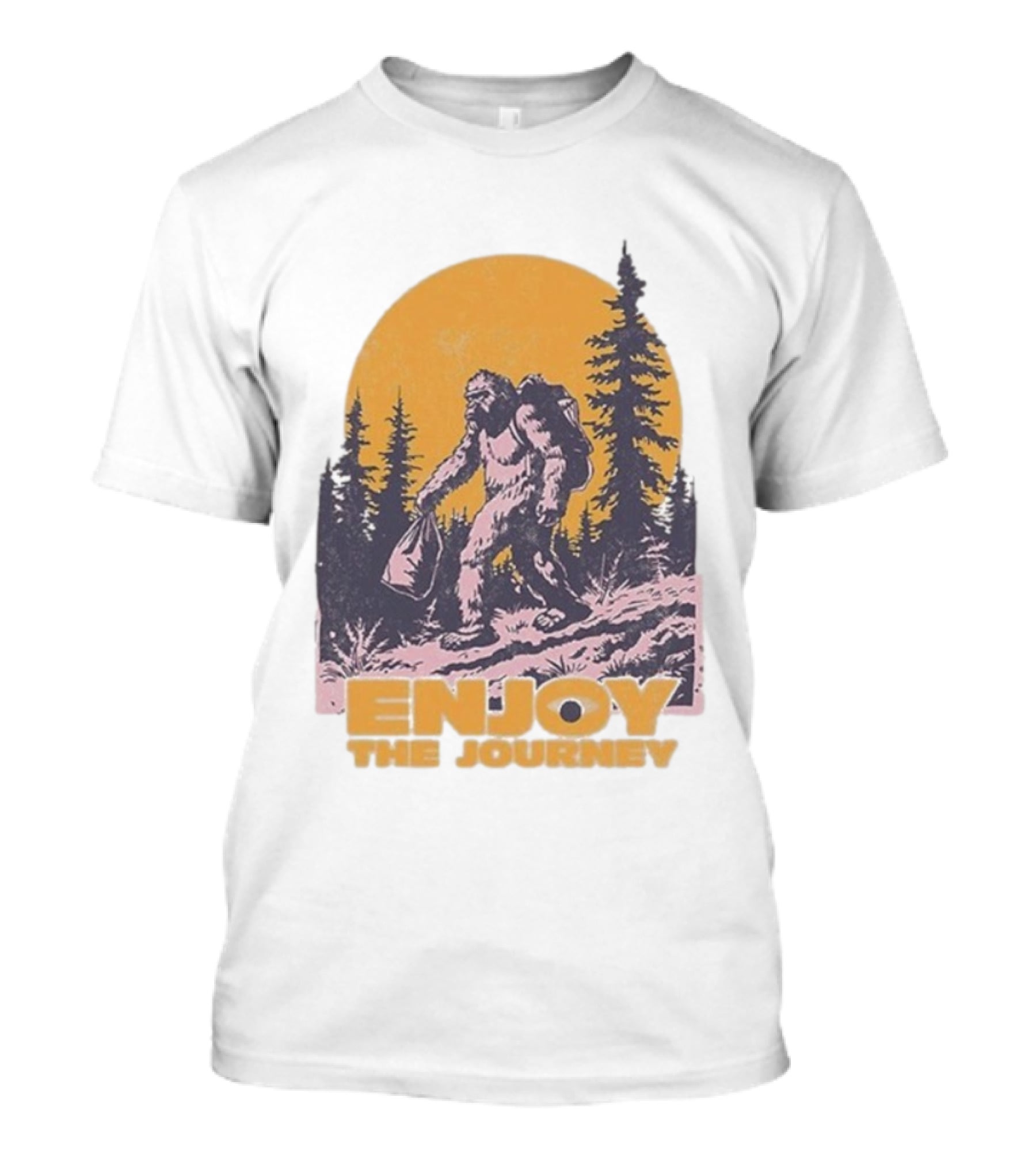 Blurry Creatures Bigfoot Enjoy The Journey Forest Scene T-Shirt