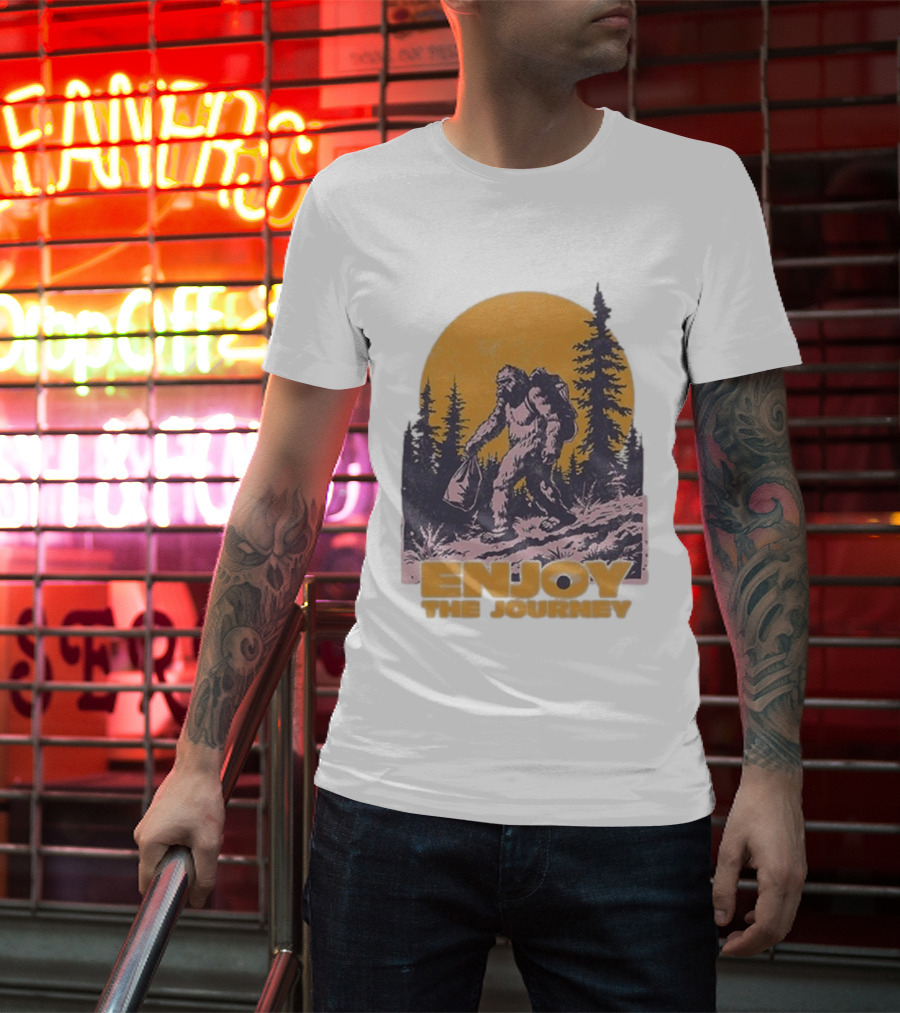 Blurry Creatures Bigfoot Enjoy The Journey Forest Scene T-Shirt