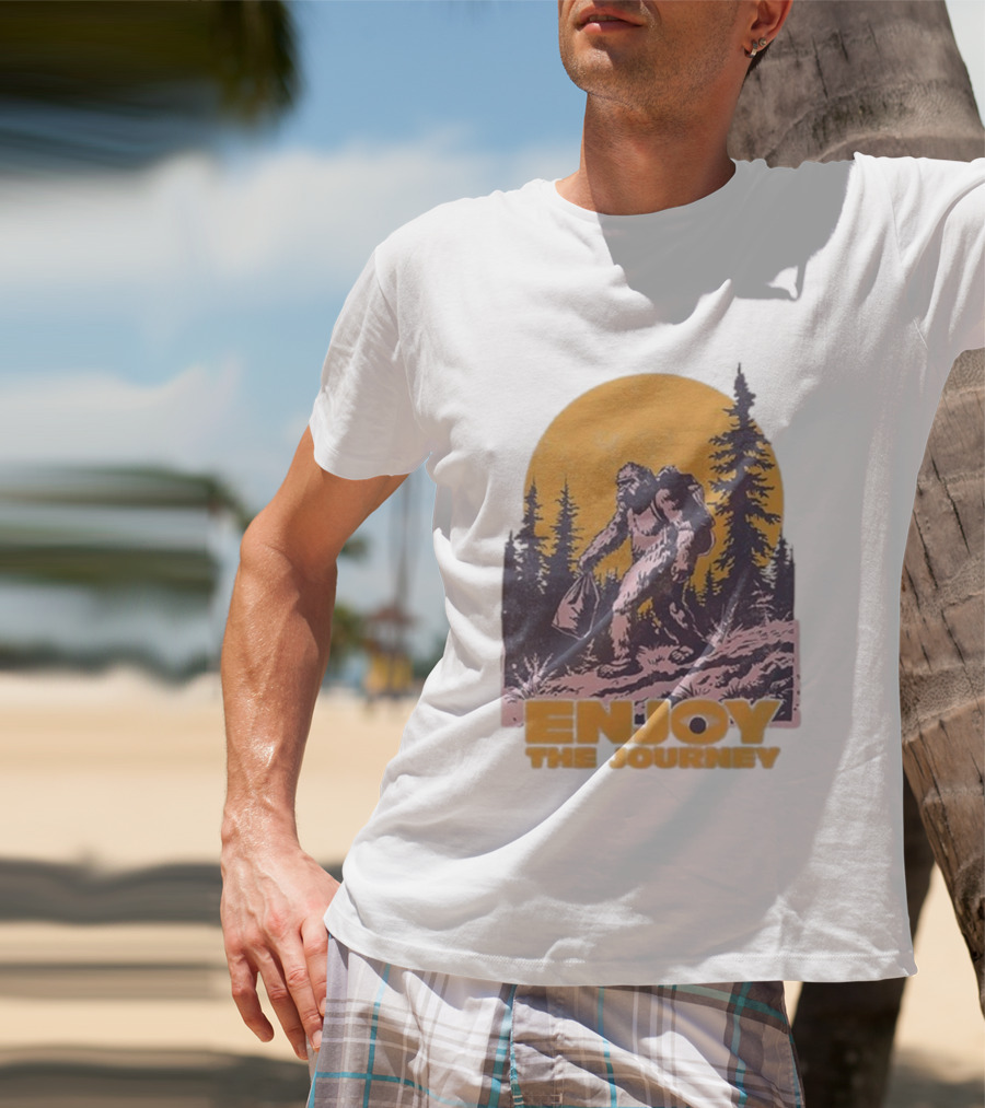 Blurry Creatures Bigfoot Enjoy The Journey Forest Scene T-Shirt