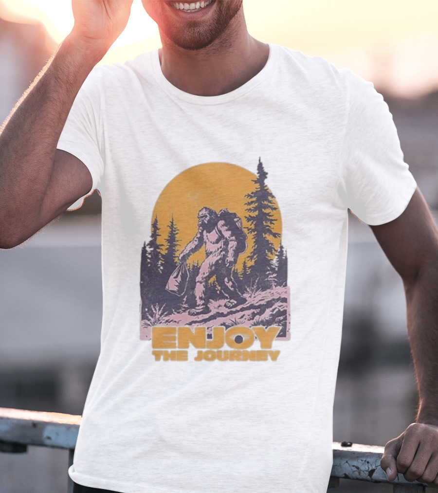 Blurry Creatures Bigfoot Enjoy The Journey Forest Scene T-Shirt