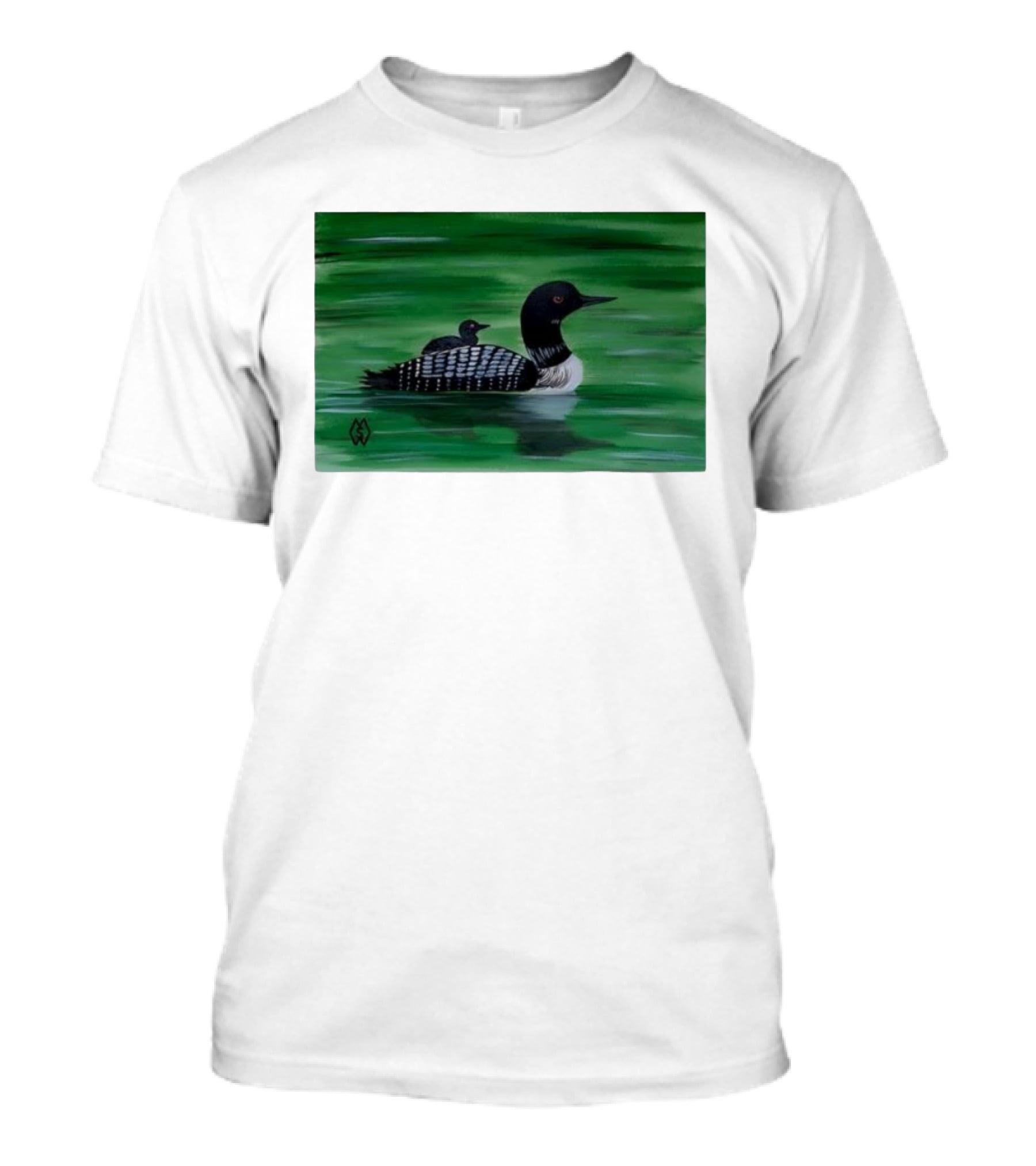 Common Loon With Baby On Back In Tranquil Green Waters T-Shirt