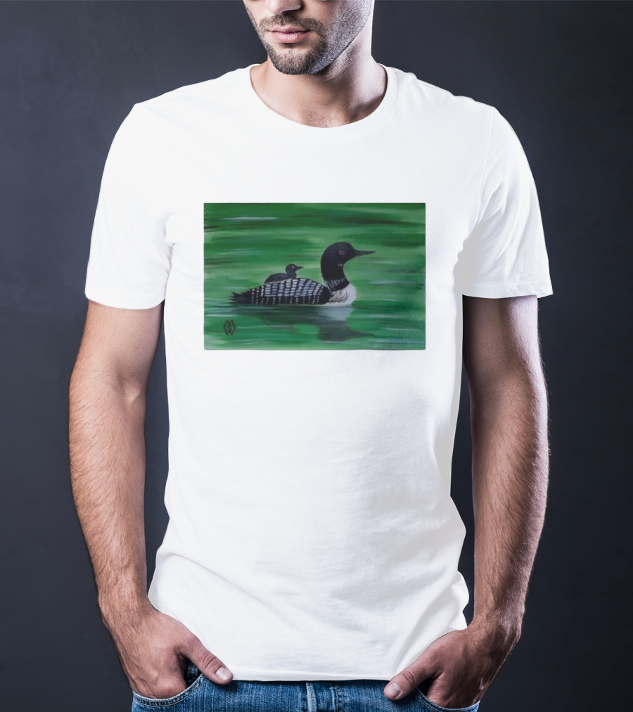 Common Loon With Baby On Back In Tranquil Green Waters T-Shirt