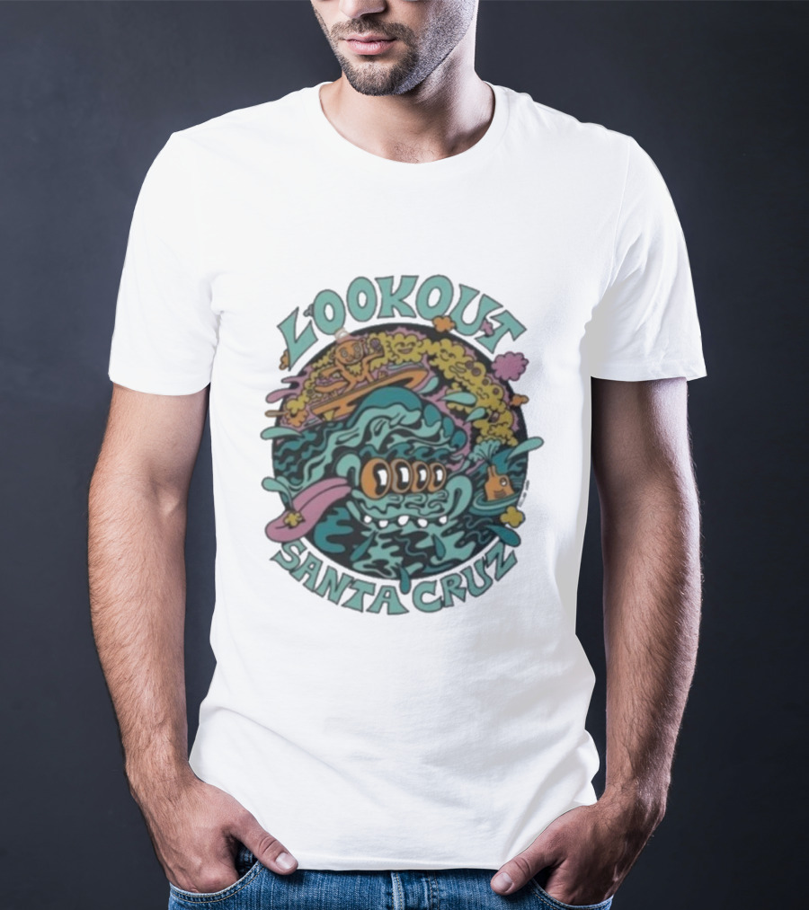 Lookout Santa Cruz Killer Acid Surfing Waves Psychedelic Art T-Shirt