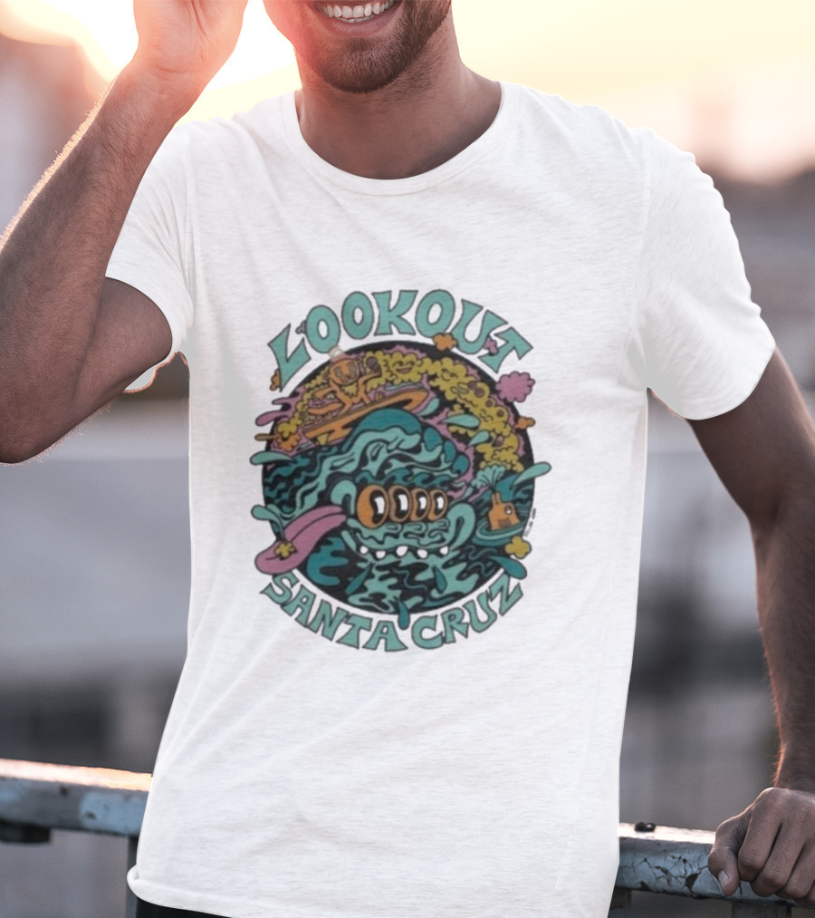 Lookout Santa Cruz Killer Acid Surfing Waves Psychedelic Art T-Shirt