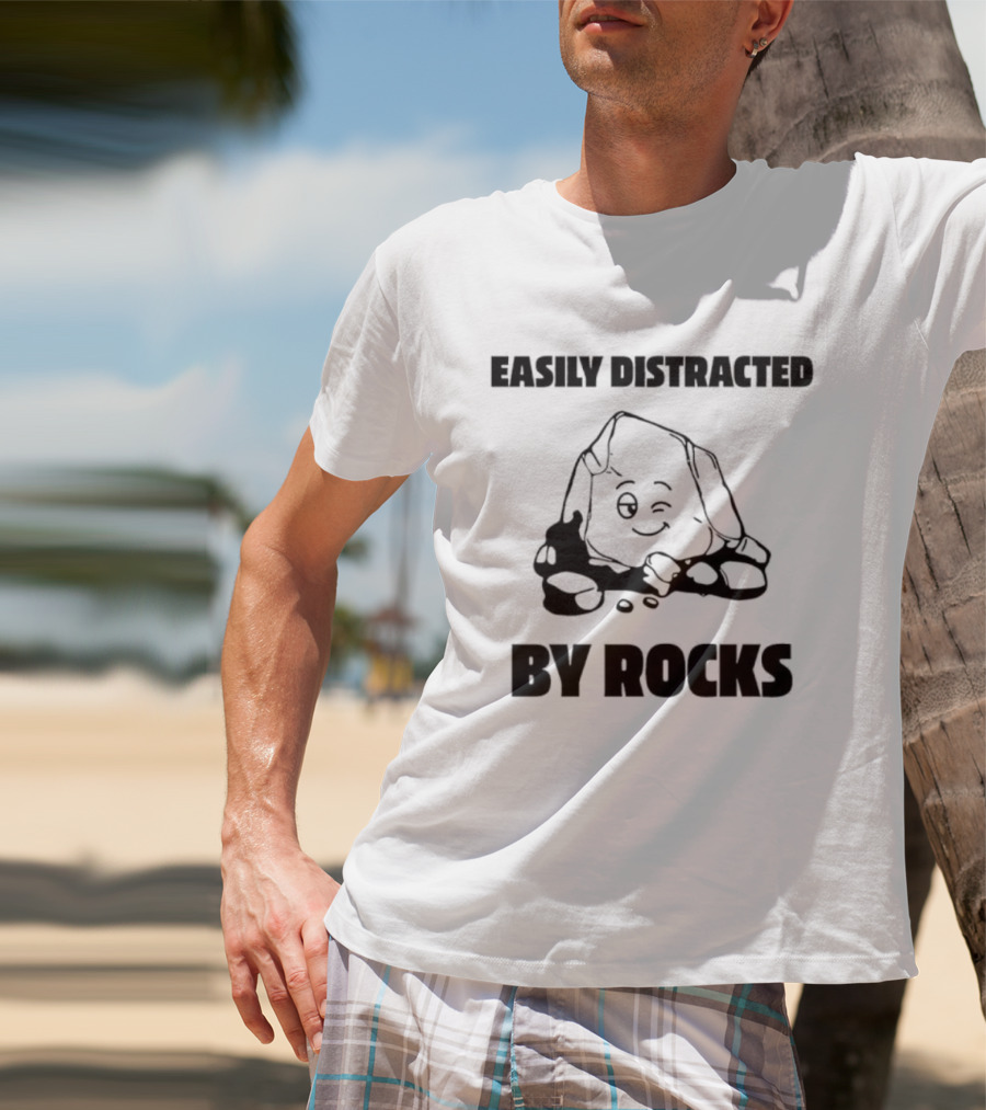 Easily Distracted By Rocks Fun Cartoon Winking Rock Design T-Shirt