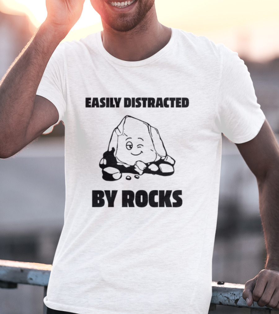 Easily Distracted By Rocks Fun Cartoon Winking Rock Design T-Shirt