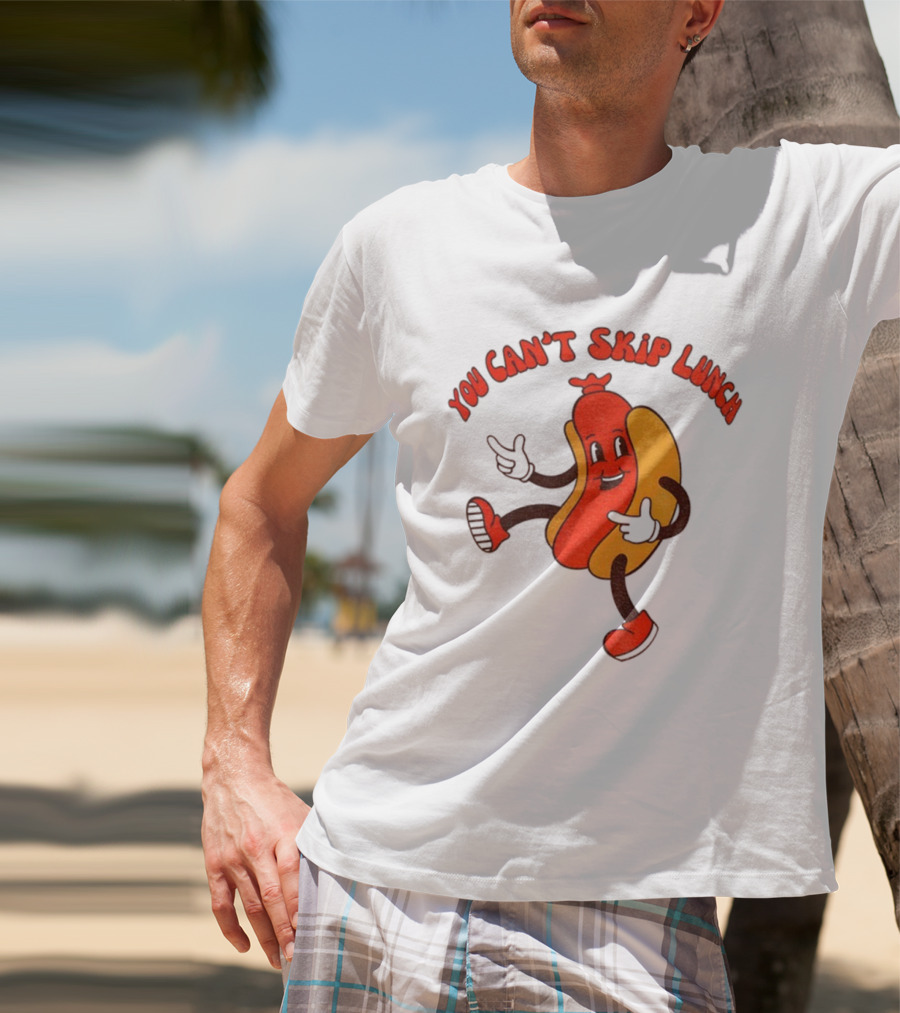 You Can't Skip Lunch Hot Dog Vintage Retro Playful T-Shirt