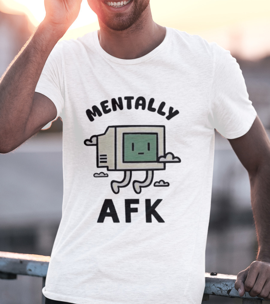 Mentally AFK Cute Floating Computer Face With Legs And Clouds T-Shirt