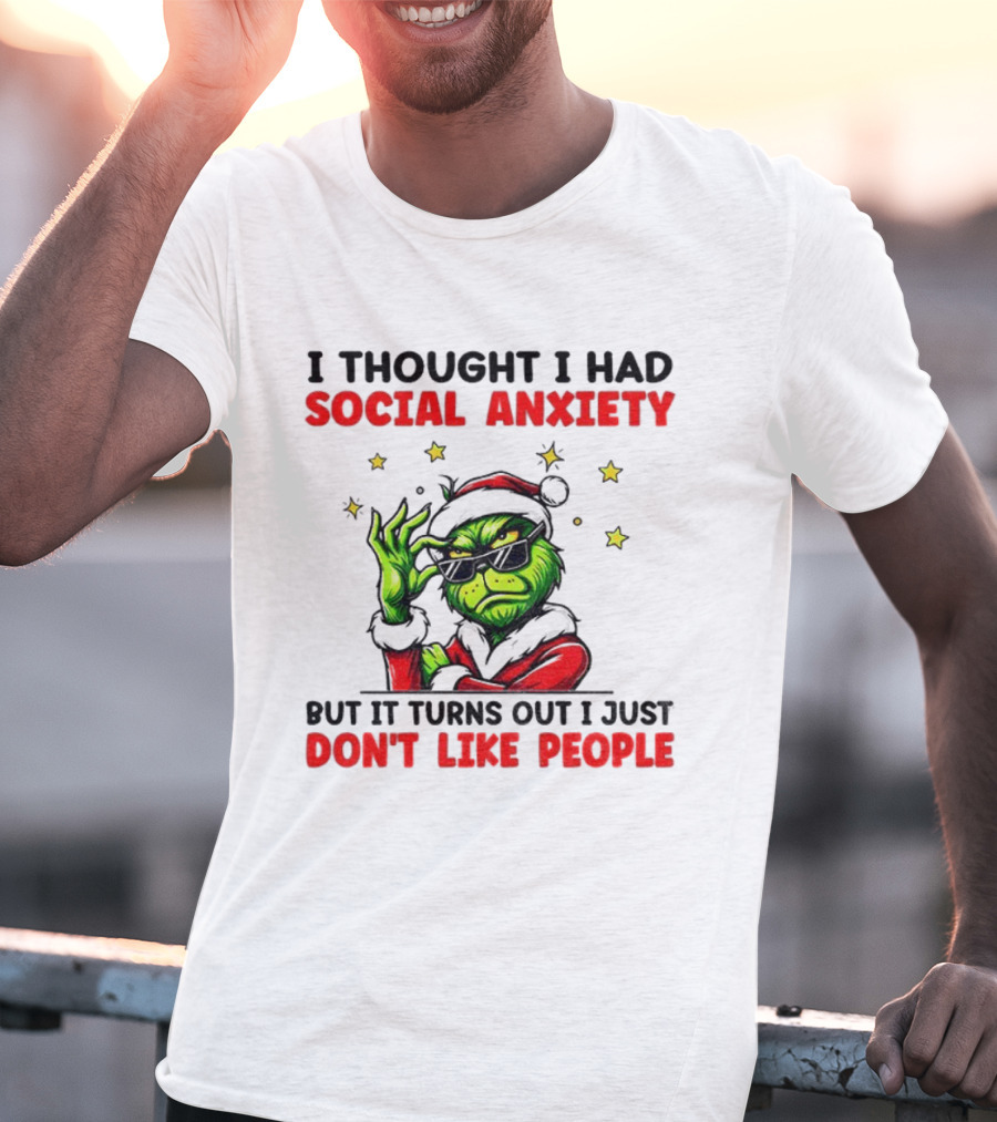 Grinch Santa Social Anxiety Don't Like People Merry Christmas T-Shirt