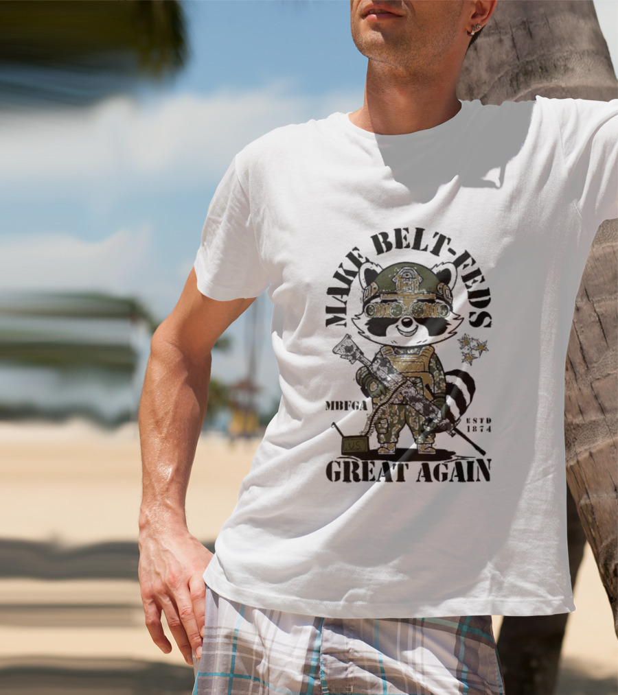 Make Belt-Feds Great Again 1874 Tactical Raccoon US Military MBFGA T-Shirt