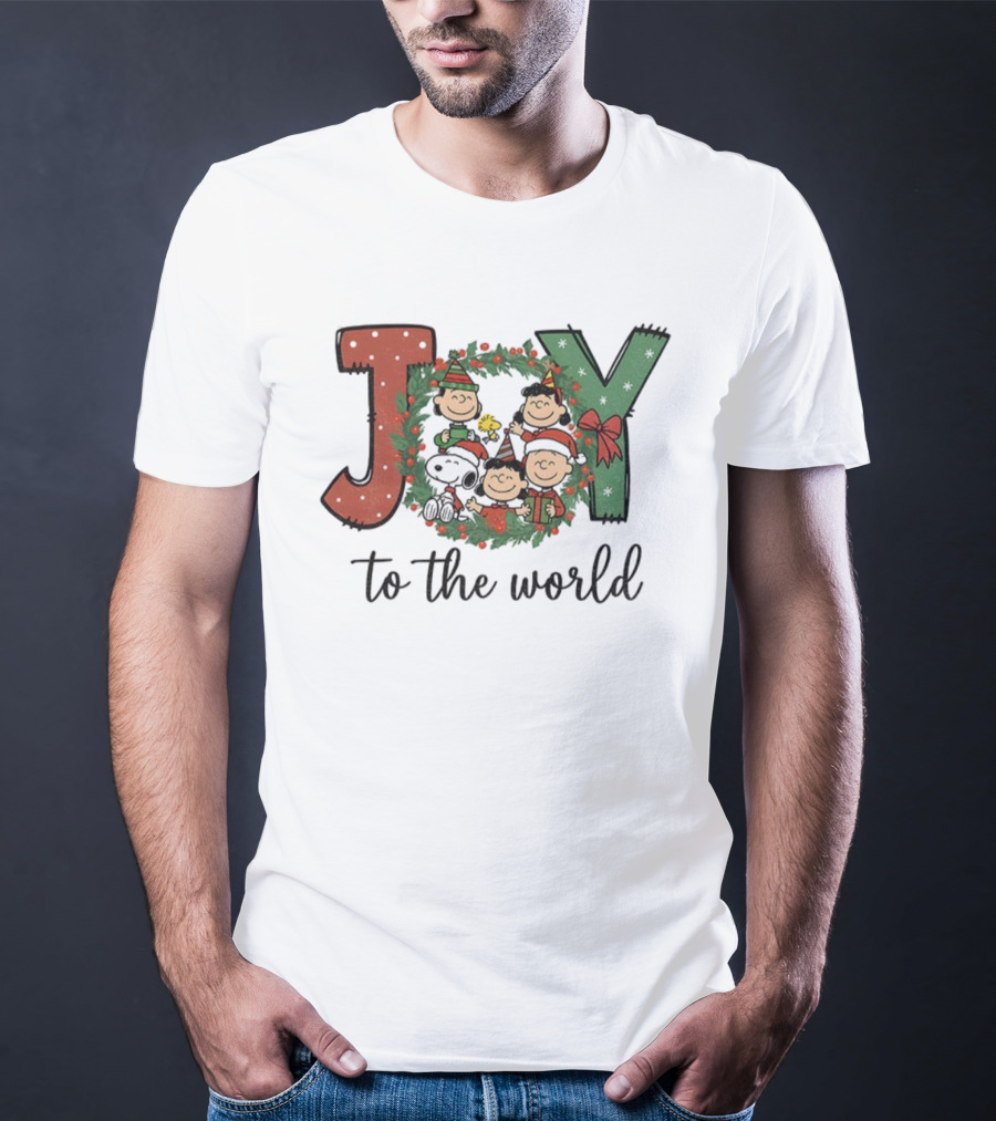 Snoopy Peanuts Joy To The World Christmas Wreath T-Shirt