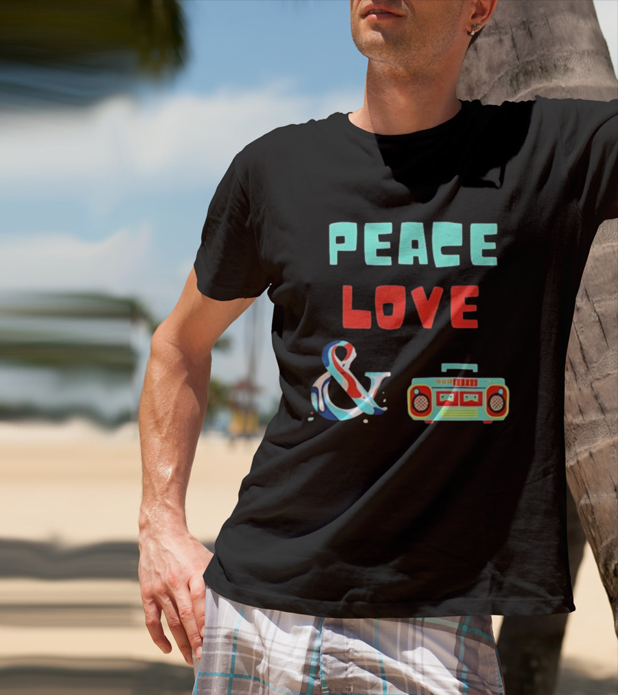Peace Love Ampersand Retro Boombox T-Shirt