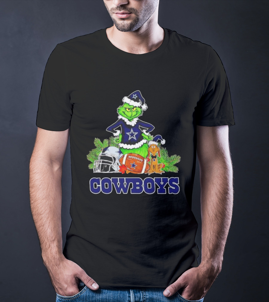 Grinch Max Cowboys Christmas Football Helmet Star Theme T-Shirt