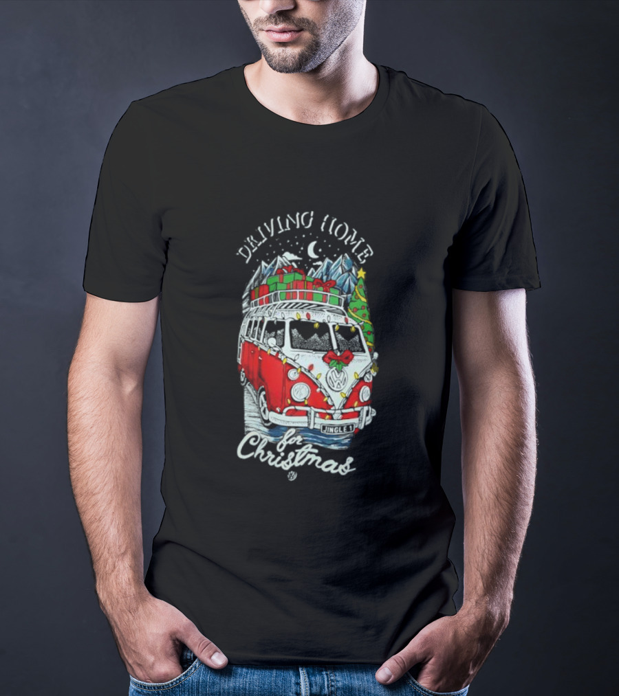 Driving Home For Christmas Van Presents Snowy Mountain Scene T-Shirt