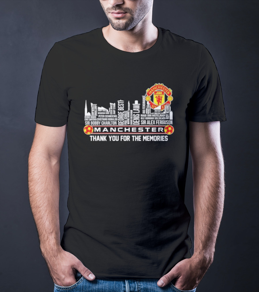 Manchester United Legends Beckham Rooney Sir Alex Ferguson Skyline Thank You For The Memories T-Shirt
