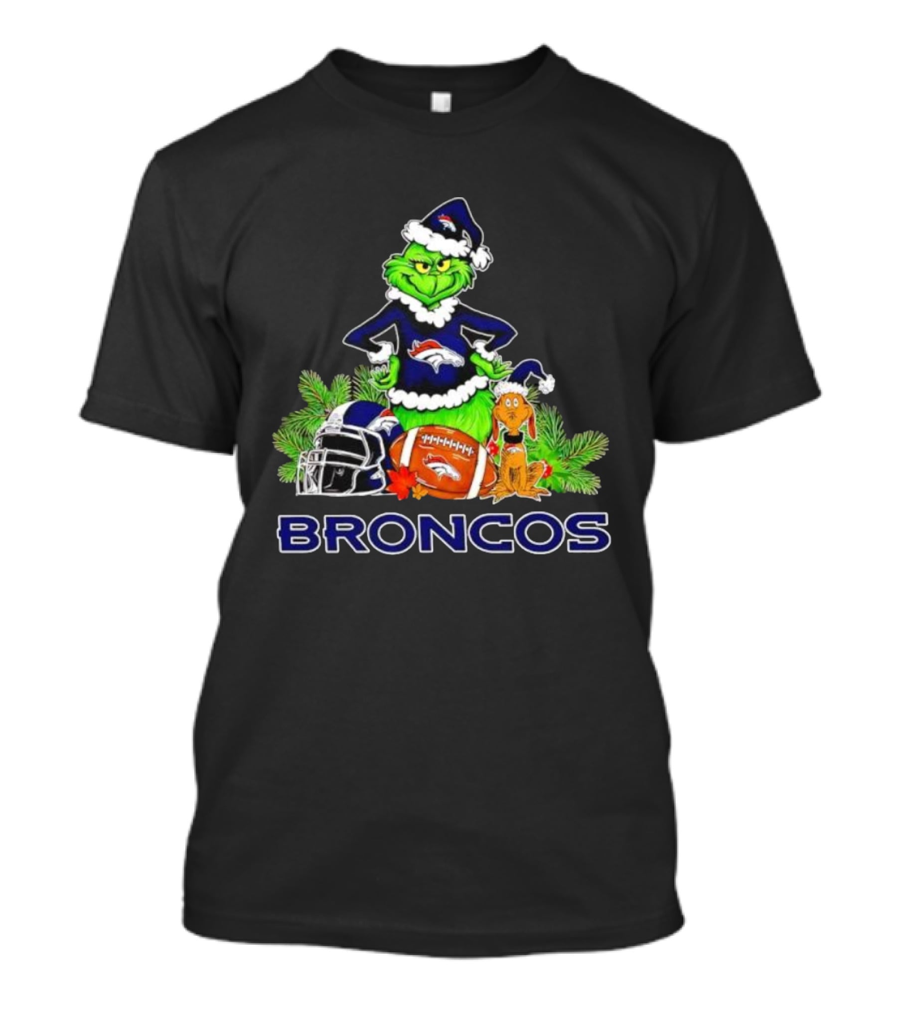 Broncos Christmas Grinch Max Festive Football Helmet Holiday T-Shirt