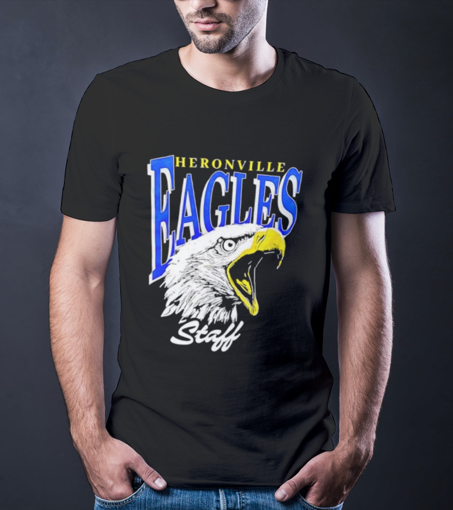 Heronville Eagles Staff Blue Bold Text White Eagle Design T-Shirt