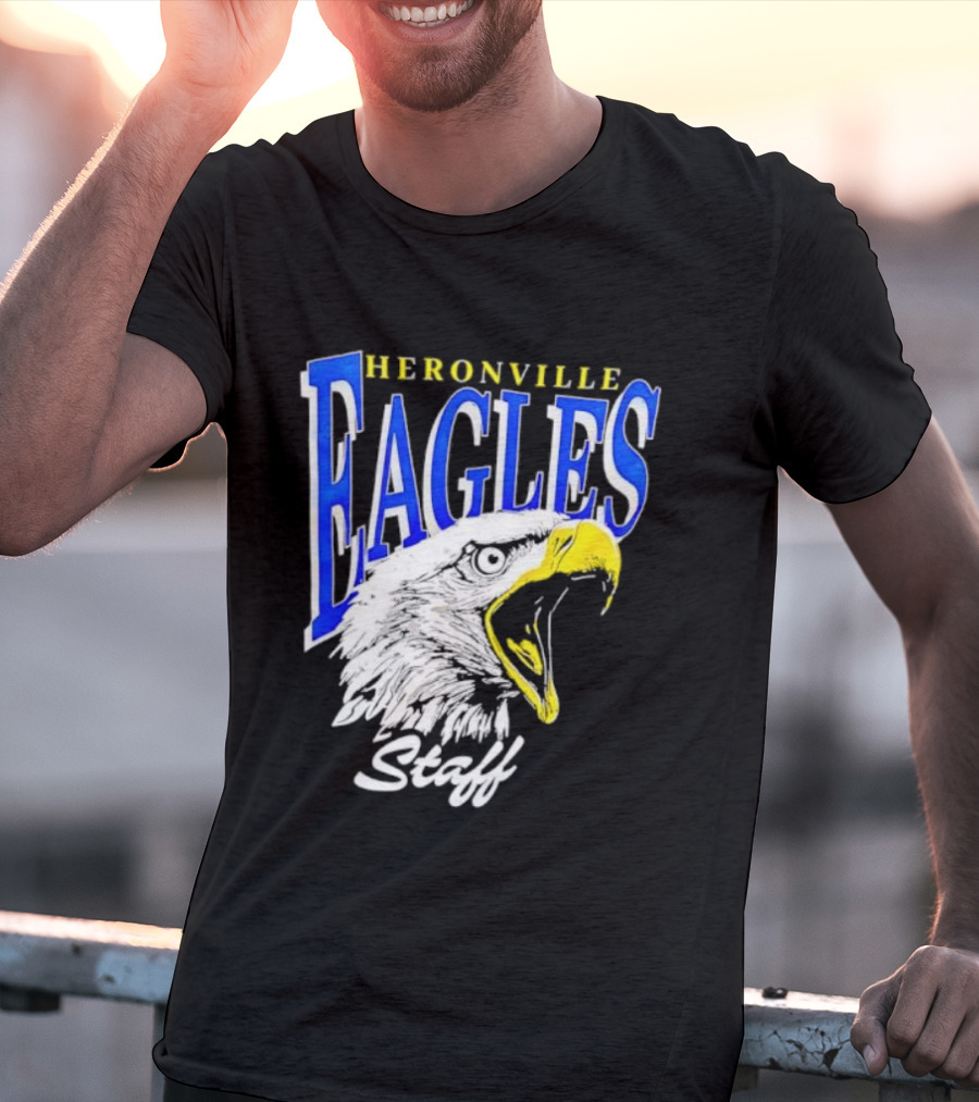 Heronville Eagles Staff Blue Bold Text White Eagle Design T-Shirt