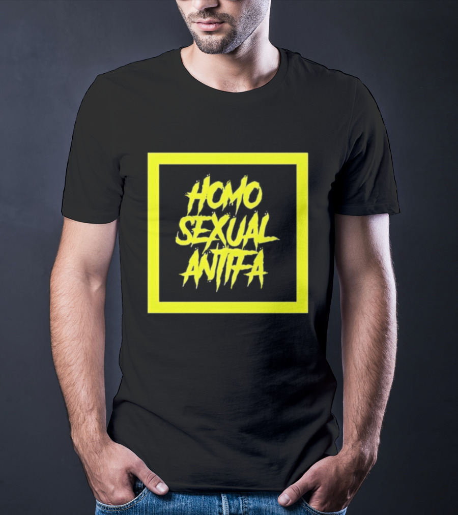 Homo Sexual Antifa Yellow Bold Text Square T-Shirt