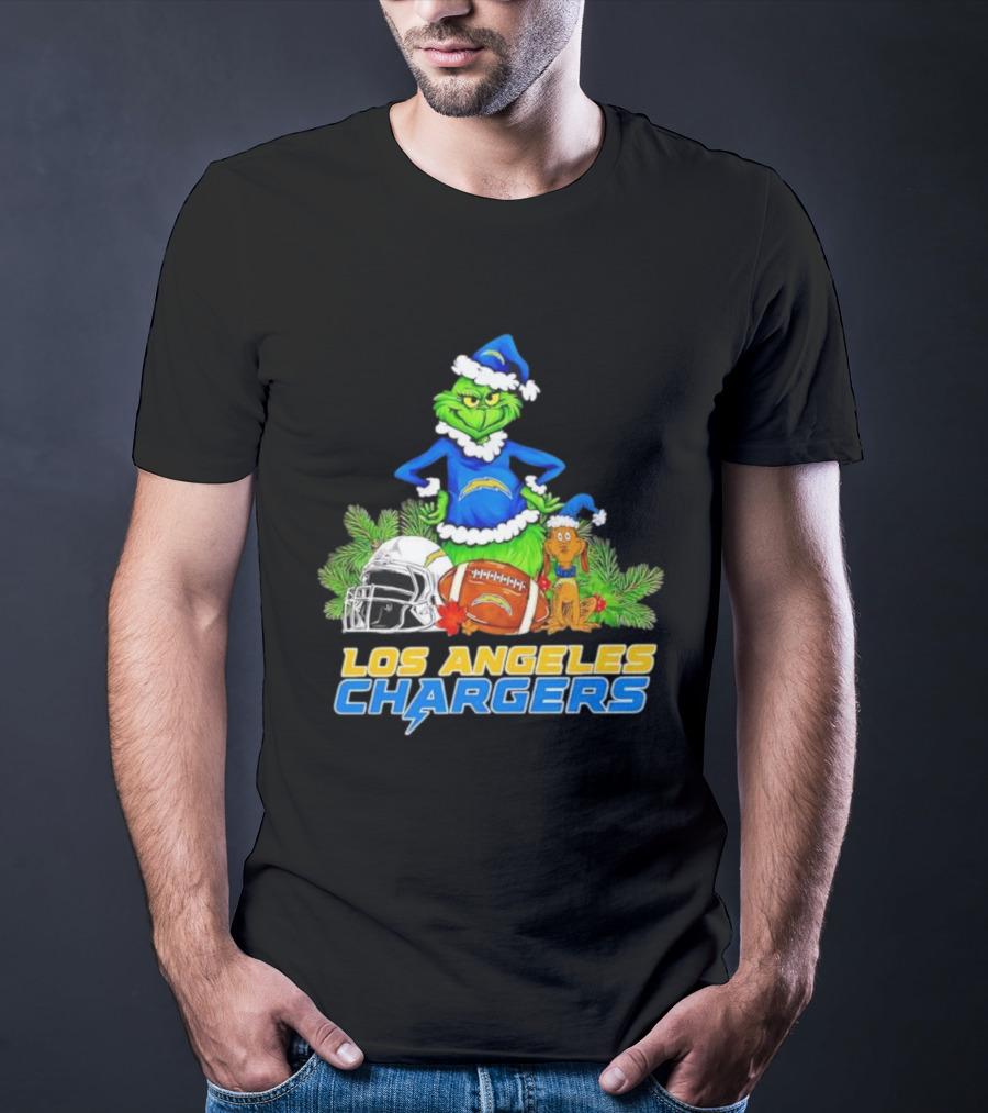 Los Angeles Chargers Christmas Grinch And Max Festive Helmet Football T-Shirt