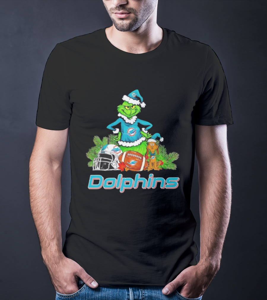 Miami Dolphins Grinch Max Christmas Football Helmet Holiday T-Shirt