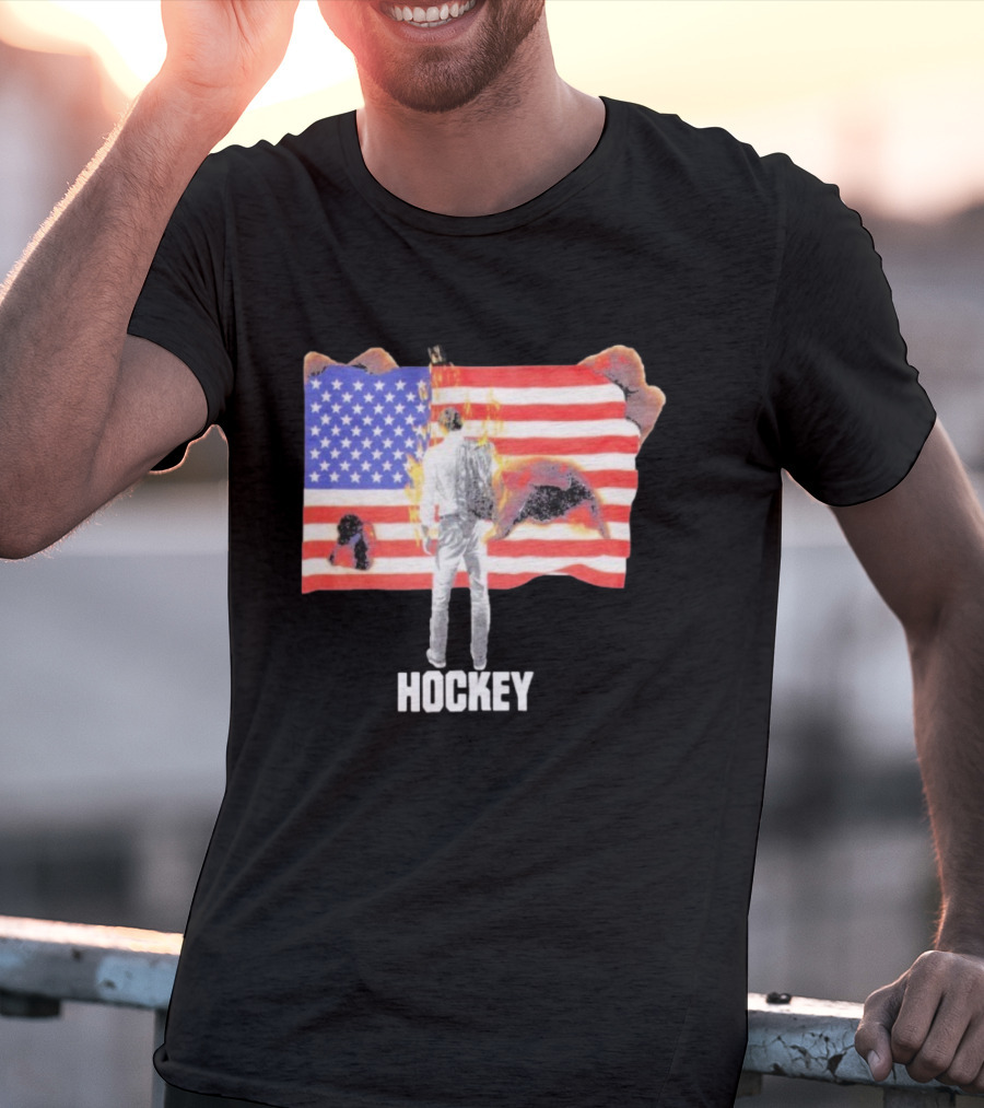 510 Skateboarding Hockey American Flag Burning Man Nobody T-Shirt