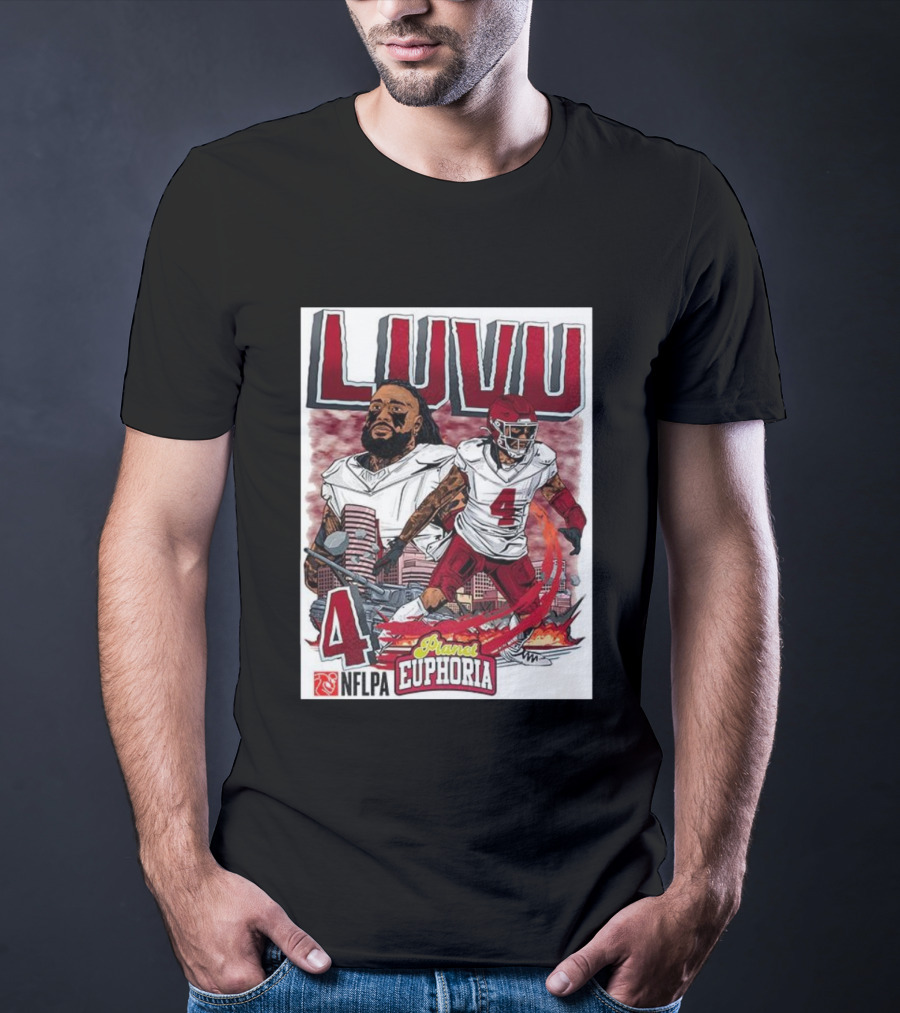 Luvu Player Number 4 NFLPA Euphoria Planet Football Cartoon T-Shirt