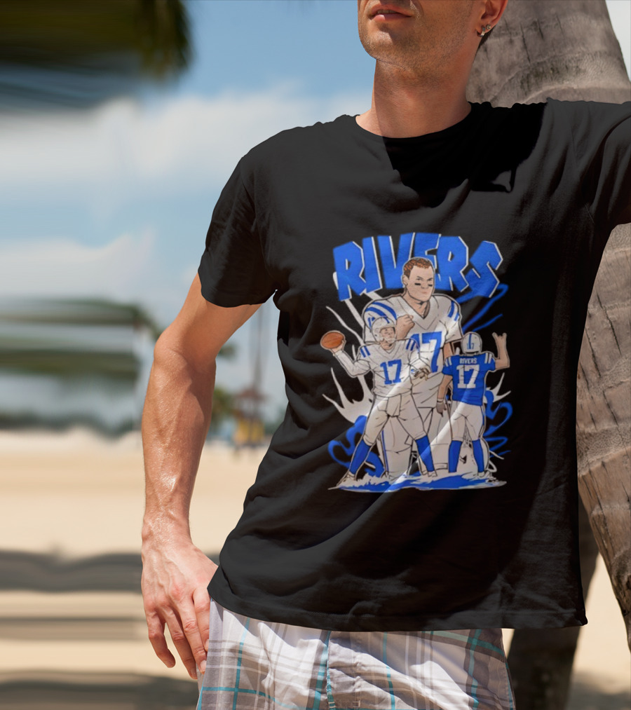 Philip Rivers 17 Indianapolis Colts Cartoon Football Player Art T-Shirt