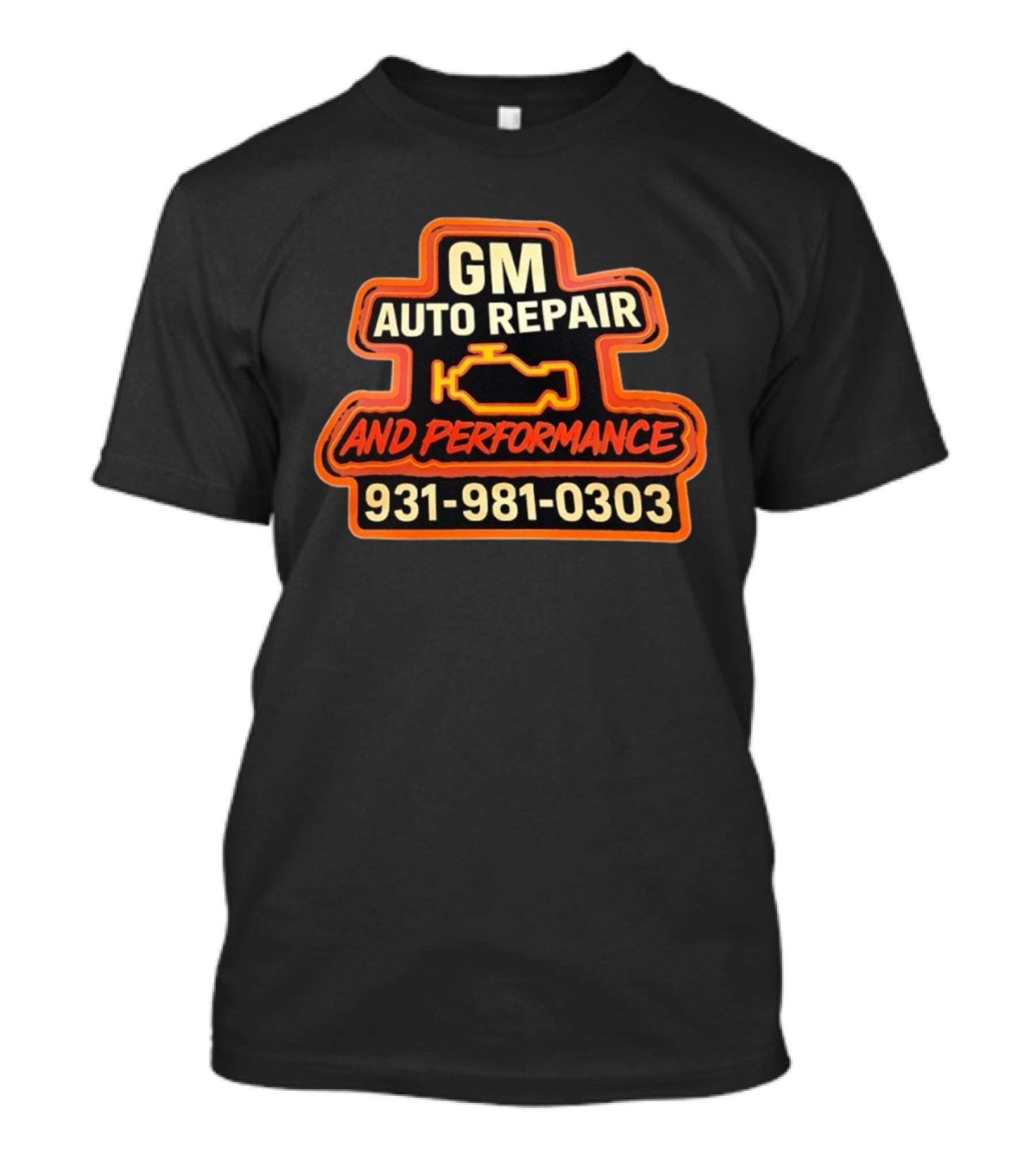 GM Auto Repair And Performance 931-981-0303 Engine Outline T-Shirt