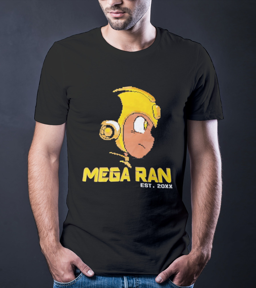 Mega Ran EST. 20XX Cartoon Character Yellow Helmet T-Shirt