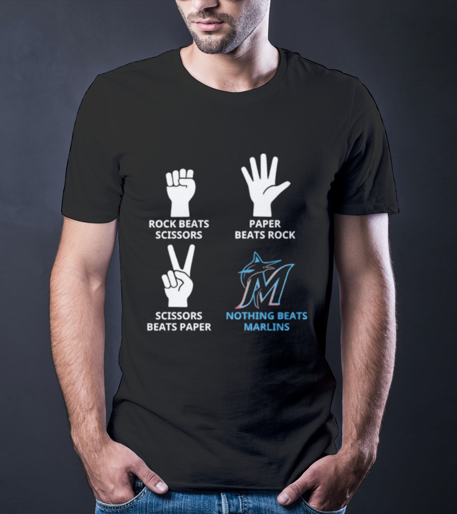 Rock Paper Scissors Marlins Nothing Beats Miami T-Shirt