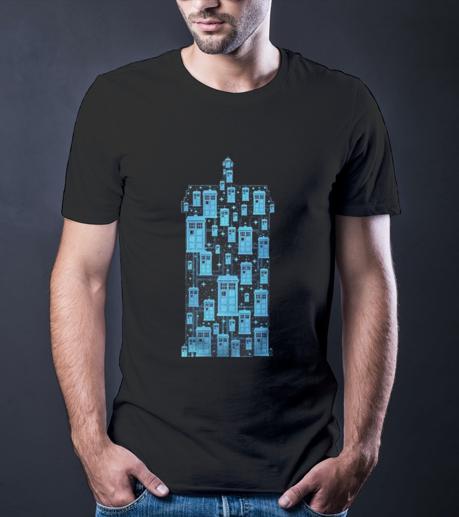 Doctor Who Tardis Time Machine Iconic Sci-Fi Police Box Pattern T-Shirt