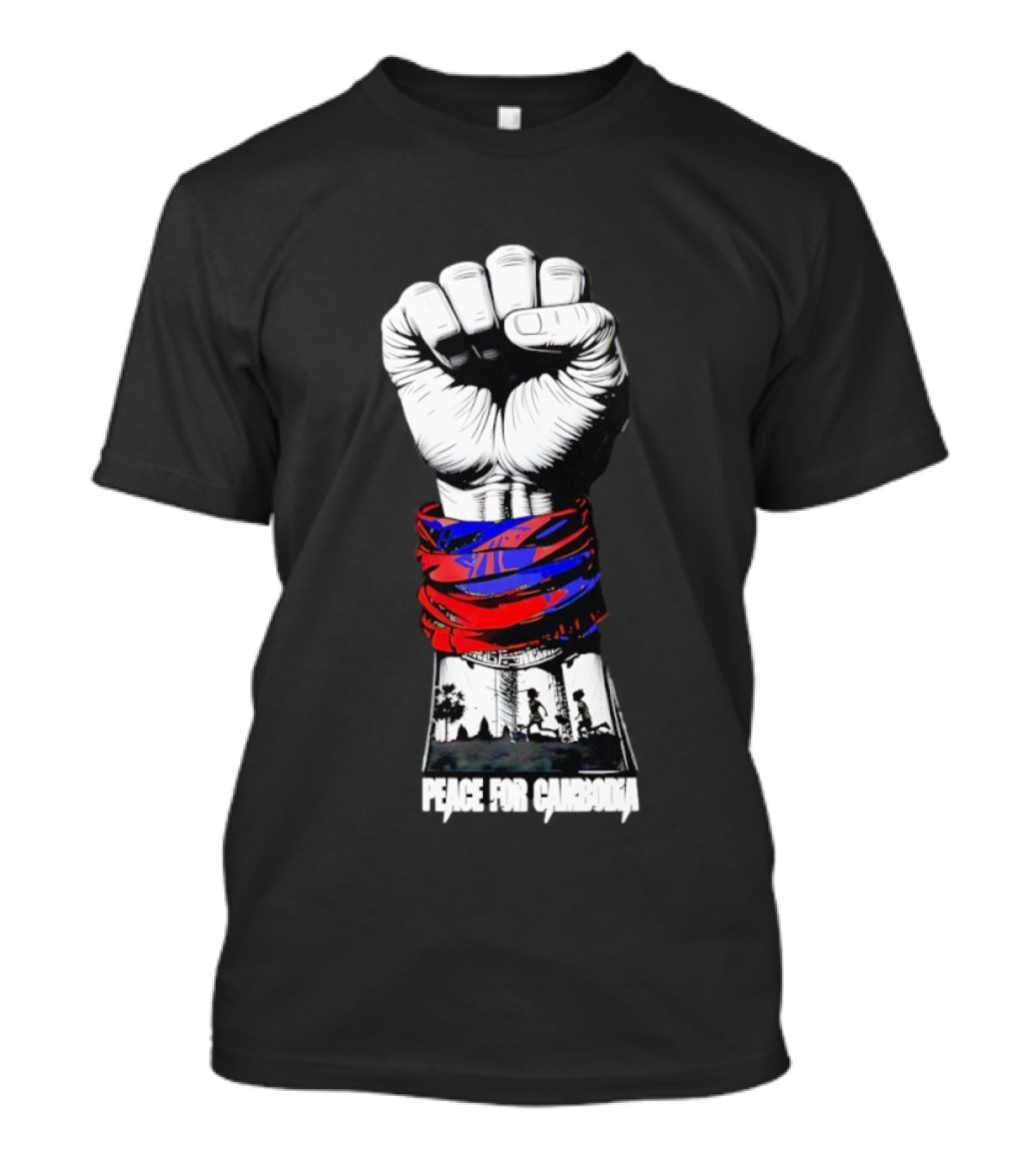 Peace For Cambodia Fist Strong Hand Red Blue Bandana Silhouette T-Shirt