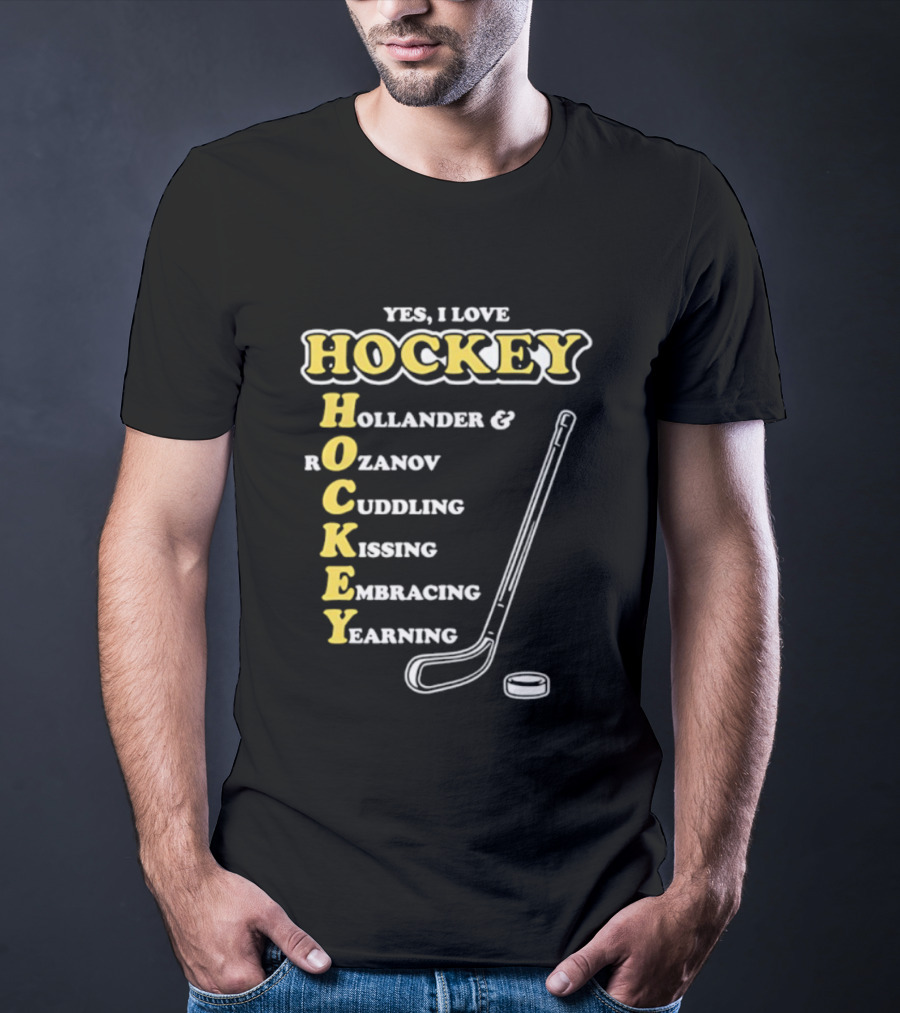 Yes I Love Hockey Hollander Rozanov Cuddling Kissing Embracing Yearning T-Shirt