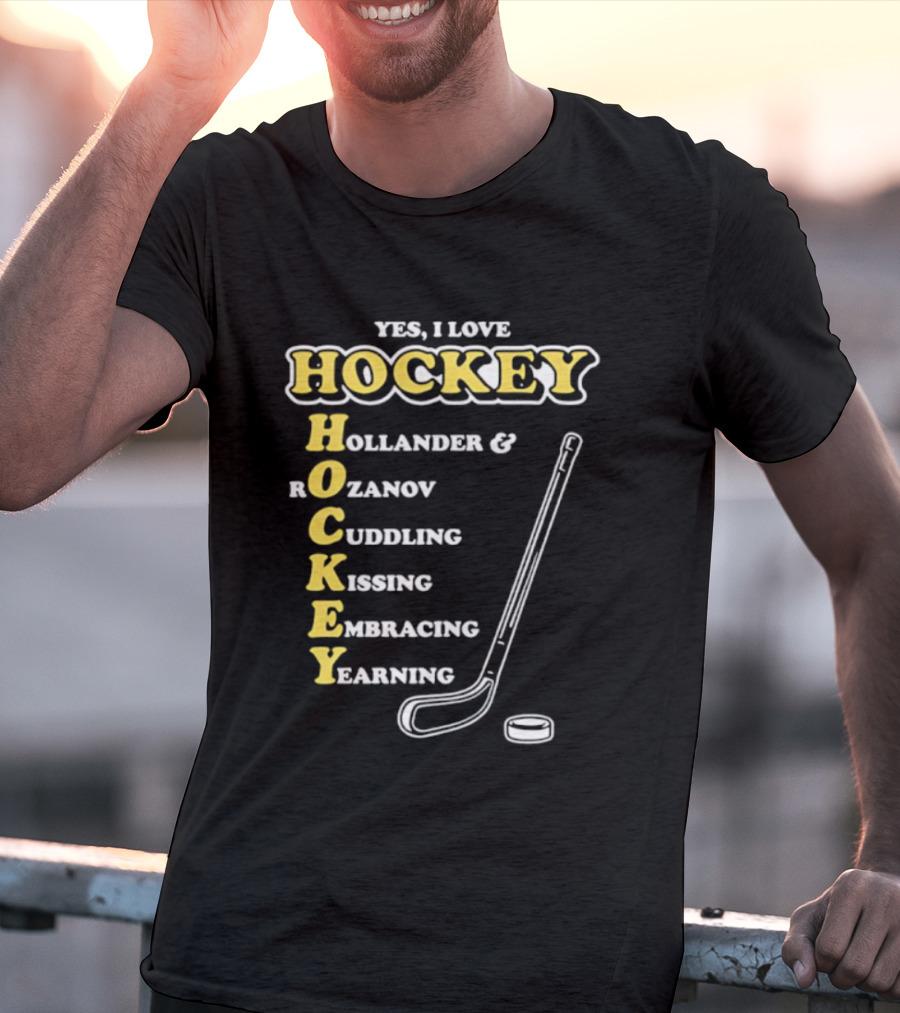 Yes I Love Hockey Hollander Rozanov Cuddling Kissing Embracing Yearning T-Shirt