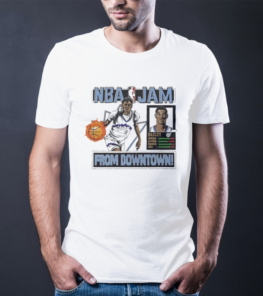 NBA Jam Utah Jazz Bailey From Downtown Retro Gaming Style T-Shirt