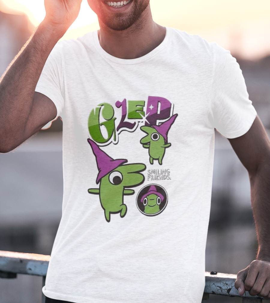 Smiling Friends Glep Green Character With Purple Hat T-Shirt