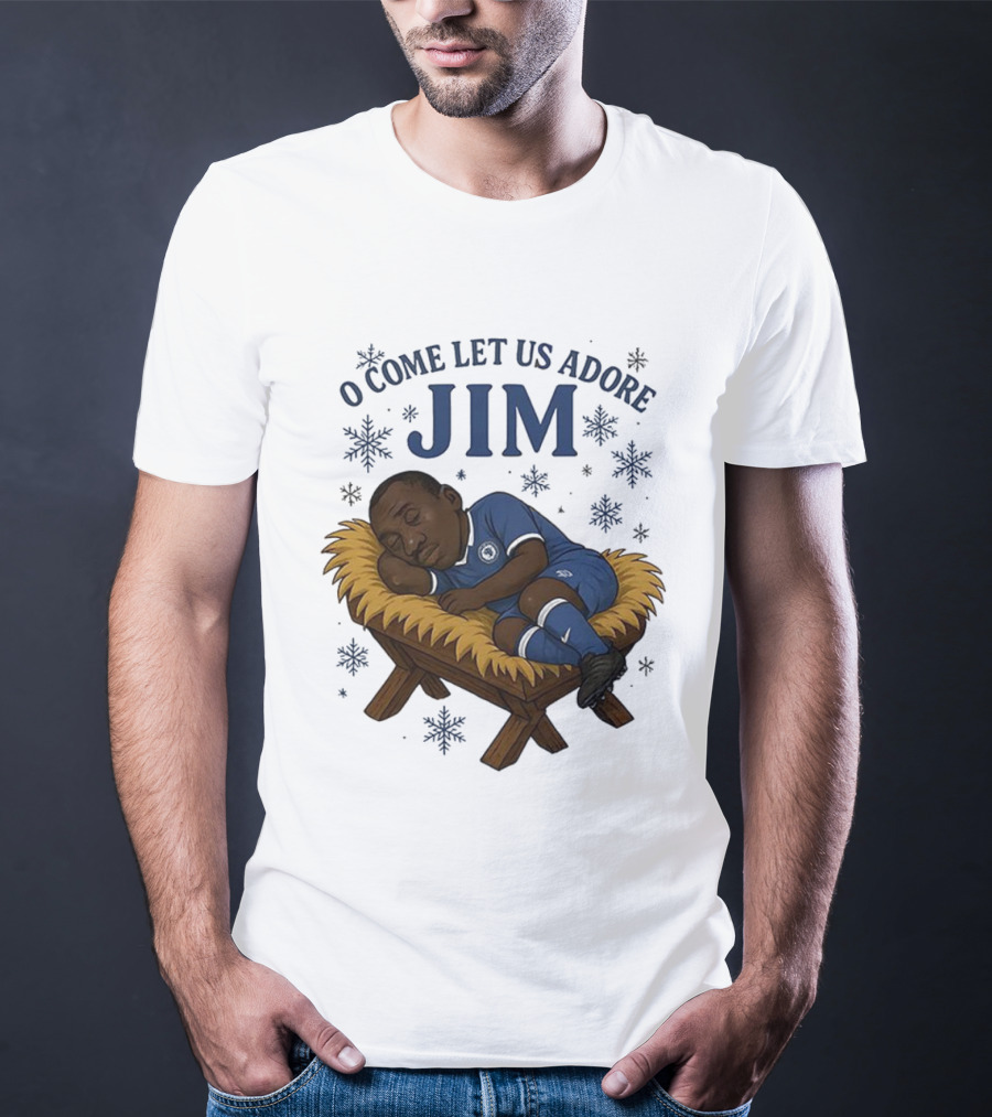 O Come Let Us Adore Jim Sleeping In Chelsea FC Christmas Manger Caricature T-Shirt
