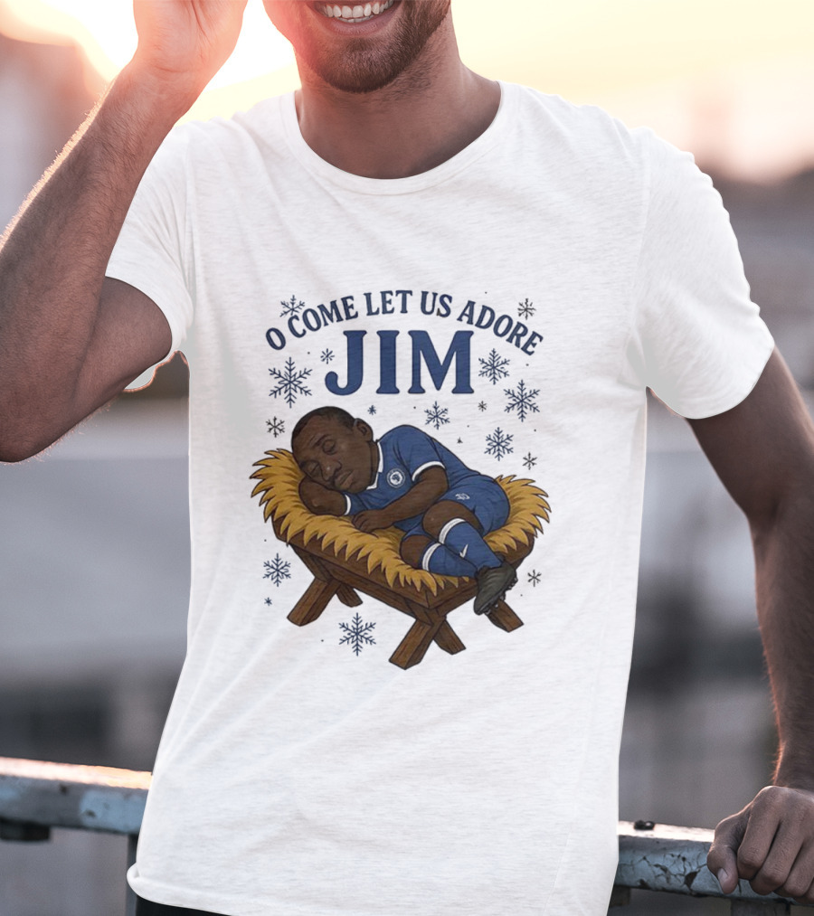 O Come Let Us Adore Jim Sleeping In Chelsea FC Christmas Manger Caricature T-Shirt