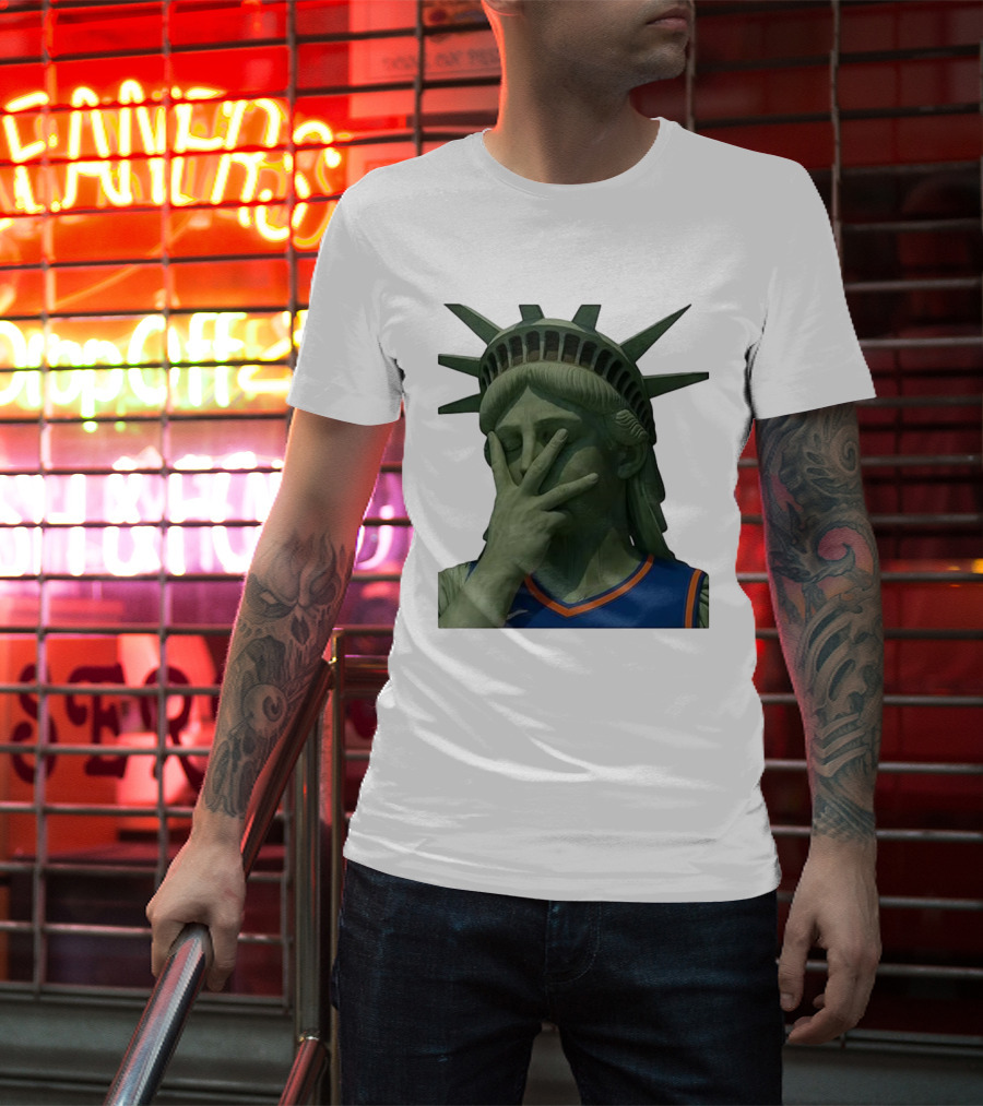 Statue Of Liberty Facepalm Wearing New York Knicks Jalen Brunson Jersey T-Shirt