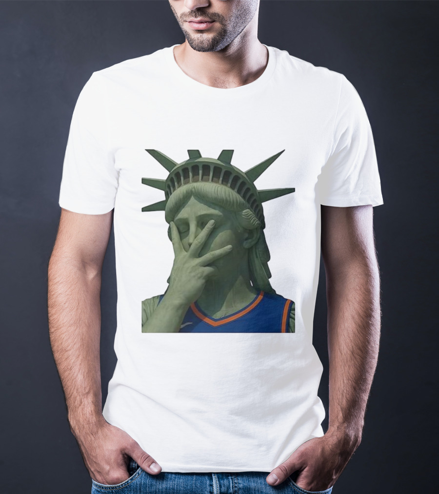 Statue Of Liberty Facepalm Wearing New York Knicks Jalen Brunson Jersey T-Shirt
