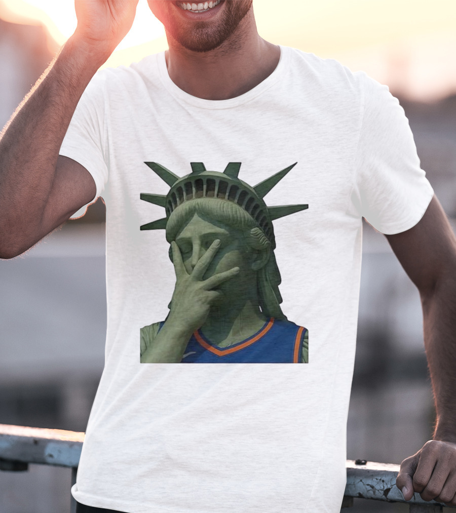 Statue Of Liberty Facepalm Wearing New York Knicks Jalen Brunson Jersey T-Shirt