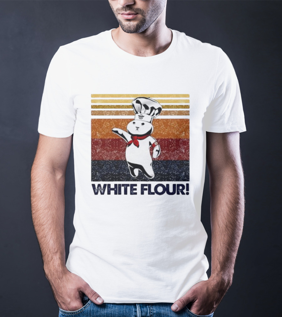 Pillsbury Doughboy Retro White Flour Chef Illustration With Colorful Stripes T-Shirt